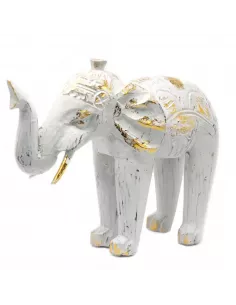 Elefante Tallado en Madera Oro Blanco y Oro Turquesa | Abonica 2