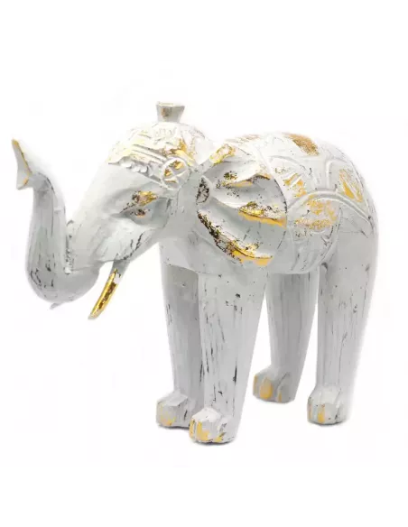 Elefante Tallado en Madera Oro Blanco y Oro Turquesa | Abonica