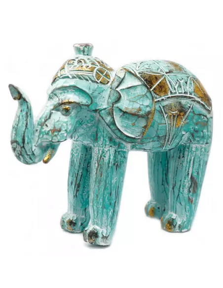 Elefante Tallado en Madera Oro Blanco y Oro Turquesa | Abonica