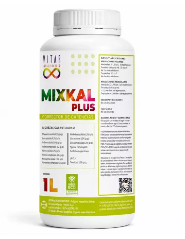 Mixkal plus - Fertilizante foliar ecológico corrector carencias Zn-Mn-Mg-B-Cu-Fe-Mo