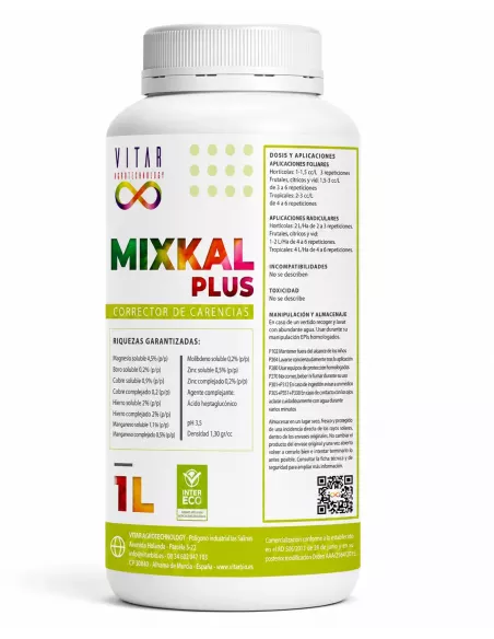 Mixkal plus - Fertilizante foliar ecológico corrector carencias Zn-Mn-Mg-B-Cu-Fe-Mo