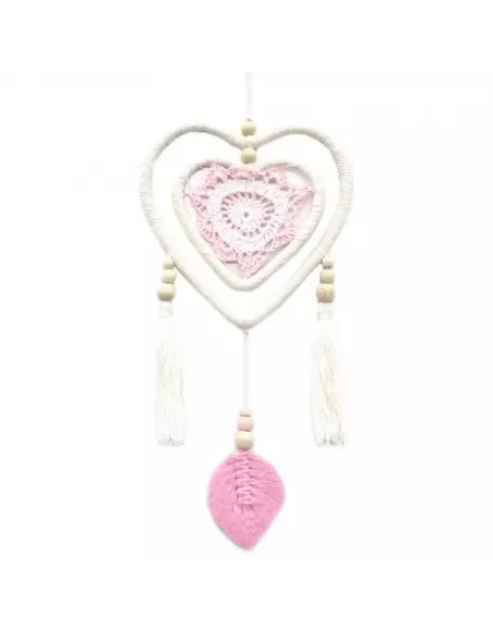 atrapasueños corazón tonos blancos y rosas sobre fondo blanco