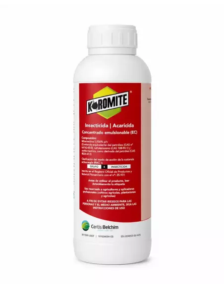 comprar acaricida koromite en 1L con milbemectina para ácaros minador mosca blanca trips y scirtothrips en tienda abonica