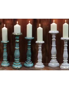 conjunto varios soportes diferentes tamaños para velas clásicos tonos turquesas y blancos con dorado
