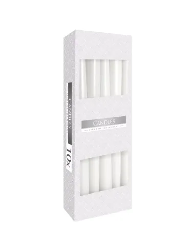caja de 10 velas cónicas color blanco