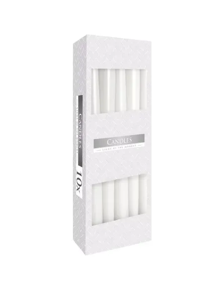 caja de 10 velas cónicas color blanco