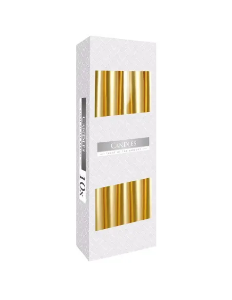 caja 10 velas cónicas color dorado