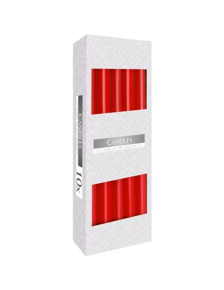 caja 10 velas cónicas color rojo