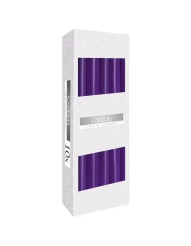 caja 10 velas cónicas color morado