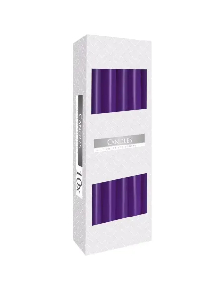 caja 10 velas cónicas color morado
