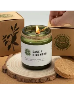 comprar vela de mecha de madera con ceja de soja en tarro de cristal verde en Abonica