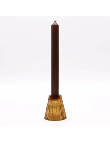 comprar portavelas cristal amarillo con forma de cono y con detalle vela cónica en tienda online Abonica