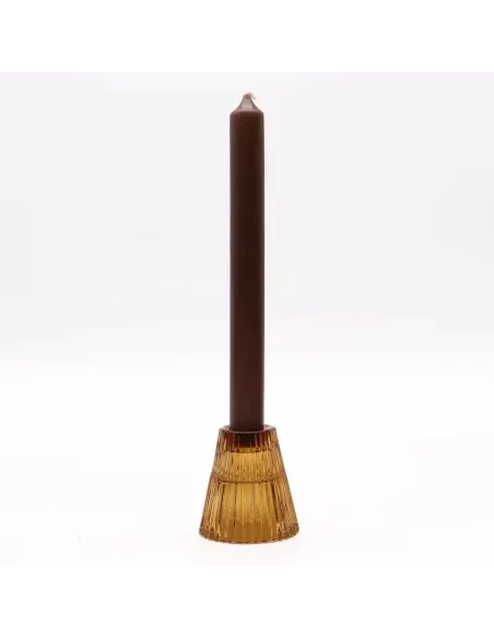 comprar portavelas cristal amarillo con forma de cono y con detalle vela cónica en tienda online Abonica