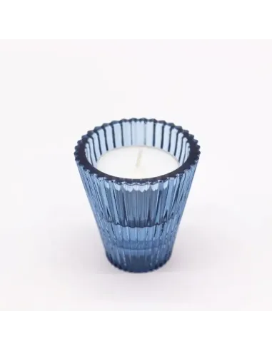 comprar portavelas cristal azul con forma de cono y vela en Abonica