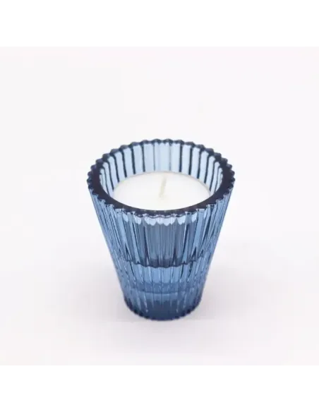 comprar portavelas cristal azul con forma de cono y vela en Abonica