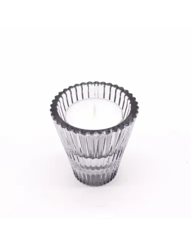 comprar portavelas de cristal gris con forma de cono y vela en Abonica