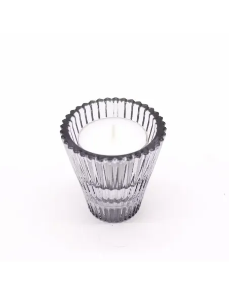comprar portavelas de cristal gris con forma de cono y vela en Abonica