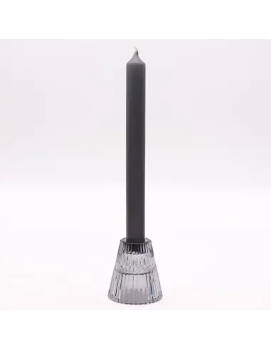 comprar portavelas de cristal gris con forma de cono y vela cónica en Abonica