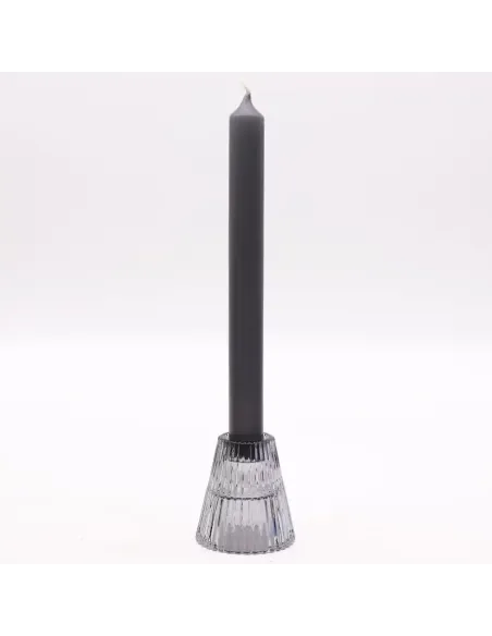 comprar portavelas de cristal gris con forma de cono y vela cónica en Abonica