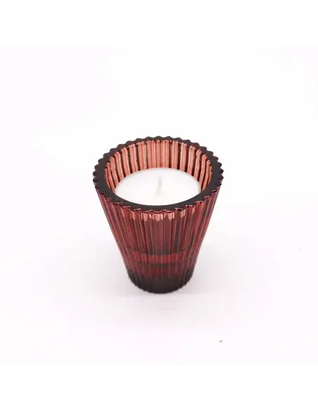 comprar portavelas cristal rojo con forma de cono y vela de té en Abonica
