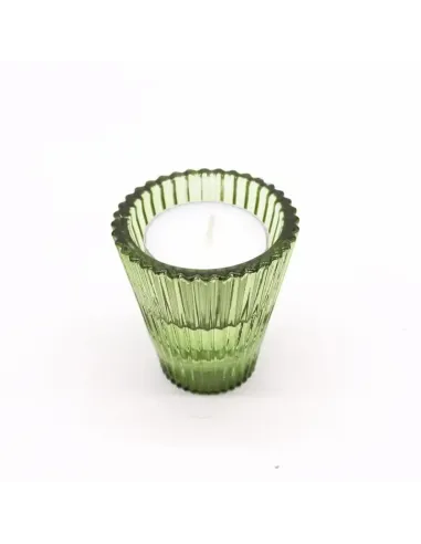 comprar portavelas de cristal con forma de cono verde con vela de té en Abonica