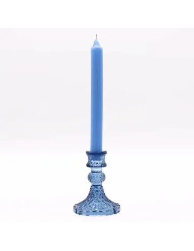 comprar portavelas de cristal azul vintage con vela en Abonica