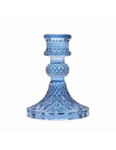 comprar portavelas de cristal azul vintage en Abonica