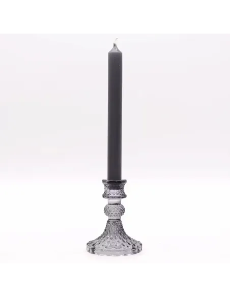 comprar portavelas de cristal gris vintage con vela en Abonica