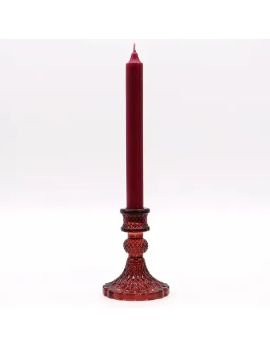 comprar portavelas de cristal vintage rojo con vela en Abonica