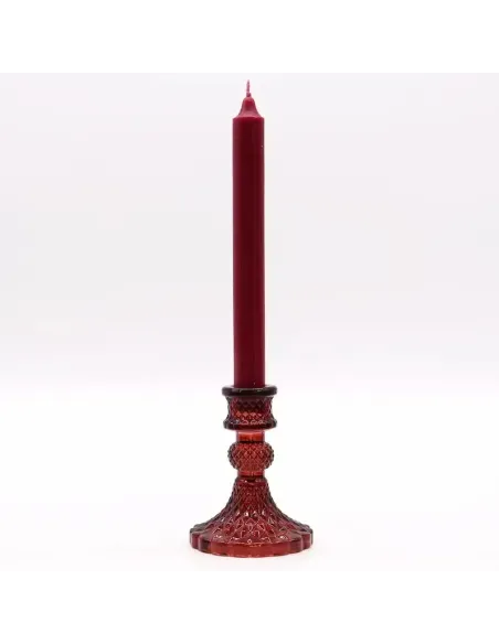 comprar portavelas de cristal vintage rojo con vela en Abonica