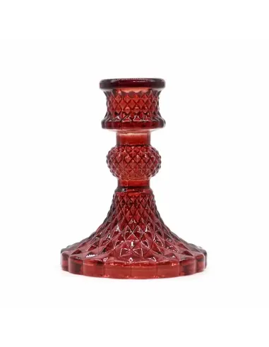 comprar portavelas de cristal vintage rojo en Abonica