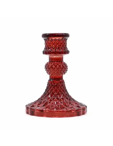 comprar portavelas de cristal vintage rojo en Abonica