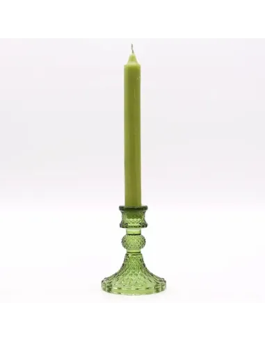 comprar portavelas de cristal verde vintage con vela en Abonica