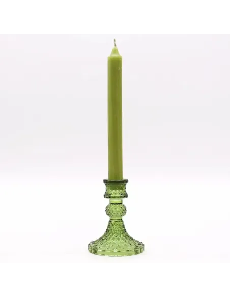 comprar portavelas de cristal verde vintage con vela en Abonica