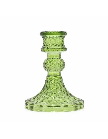 comprar portavelas de cristal verde vintage en Abonica