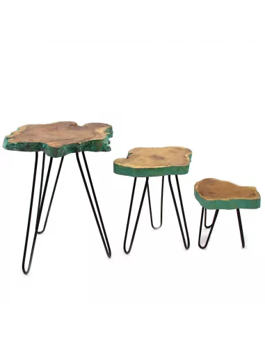 Juego 3 maceteros madera borde verde