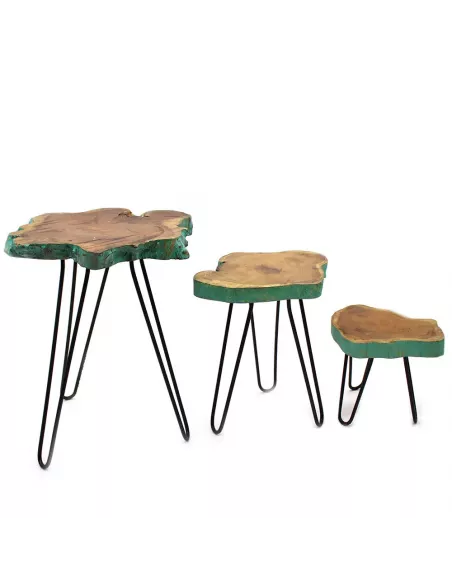 Juego 3 maceteros madera borde verde