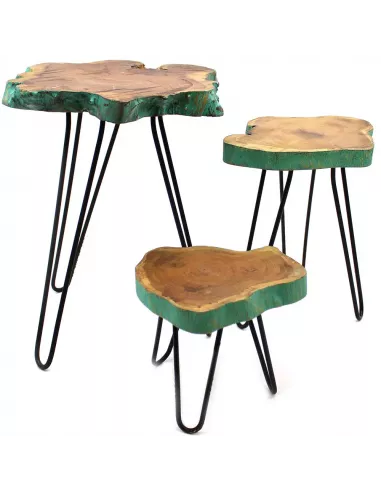 Detalle 3 maceteros madera borde verde
