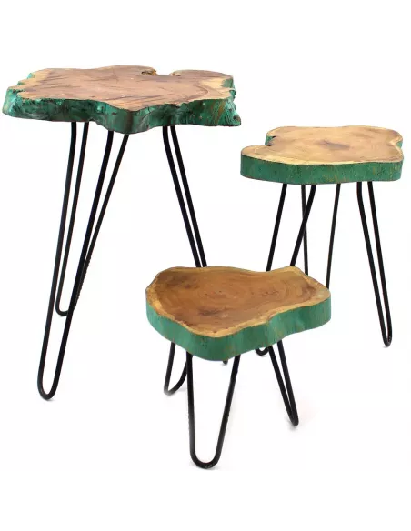 Detalle 3 maceteros madera borde verde