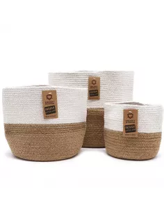 3 cestas algodón y yute blanco y marrón
