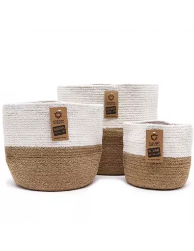 3 cestas algodón y yute blanco y marrón