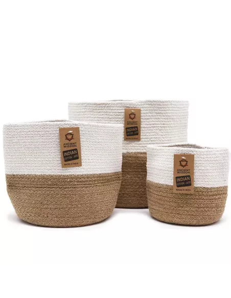 3 cestas algodón y yute blanco y marrón