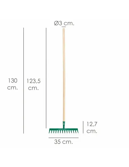 comprar rastrillo jardín 14 dientes mango de madera 130 cm en abonica