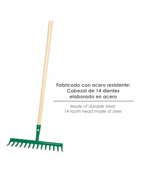 comprar rastrillo jardín 14 dientes mango de madera en tienda online abonica
