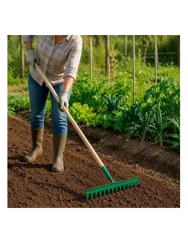 comprar rastrillo jardín 14 dientes mango de madera en abonica