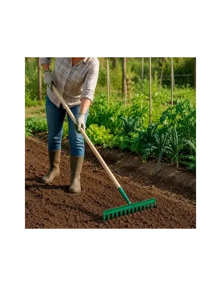comprar rastrillo jardín 14 dientes mango de madera en abonica