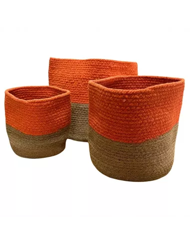 3 cestas de algodón y yute naranja y marrón