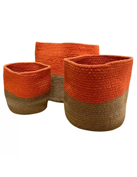 3 cestas de algodón y yute naranja y marrón