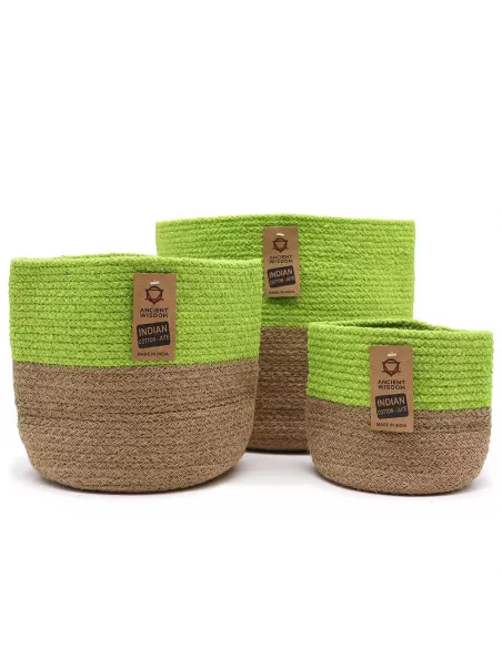 3 cestas algodón y yute verde y marrón