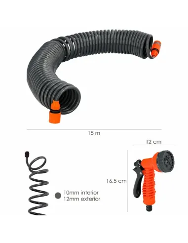 comprar manguera extensible autoenroscable espiral 15 metros con pistola y conectores en tienda online abonica